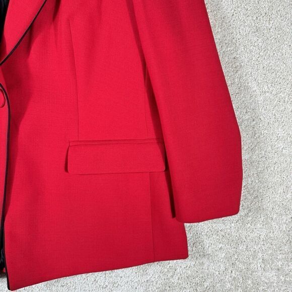 Escada Long Line Blazer Jacket Women's 44 Cherry Red Wool Single Button Pockets - Picture 5 of 11